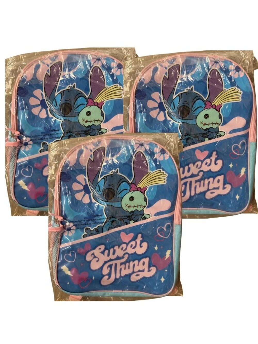 Disney Lilo & Stitch Sweet Thing 16in Backpack Blue Pink 3 Pack New